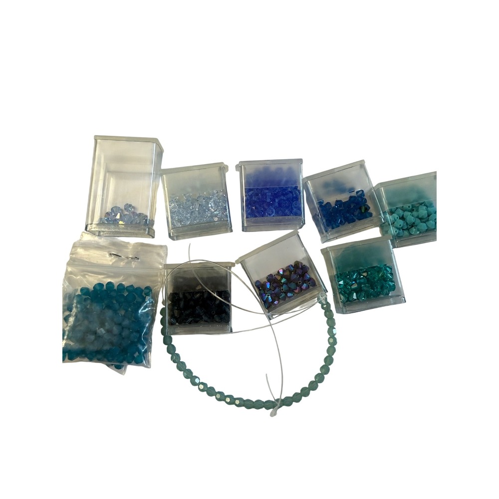 Austrian Crystal Beads Mixed Lot 4mm Blue Teal Jewelry Supplies Partial + Full